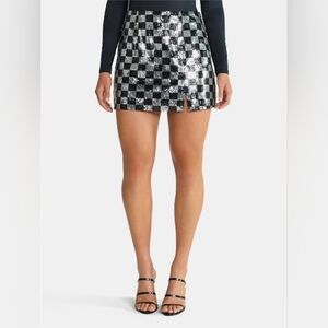 💎 *NWT* MADDEN NYC Sequin Y2K CHECKERED Black & Silver MINI Skirt 💎